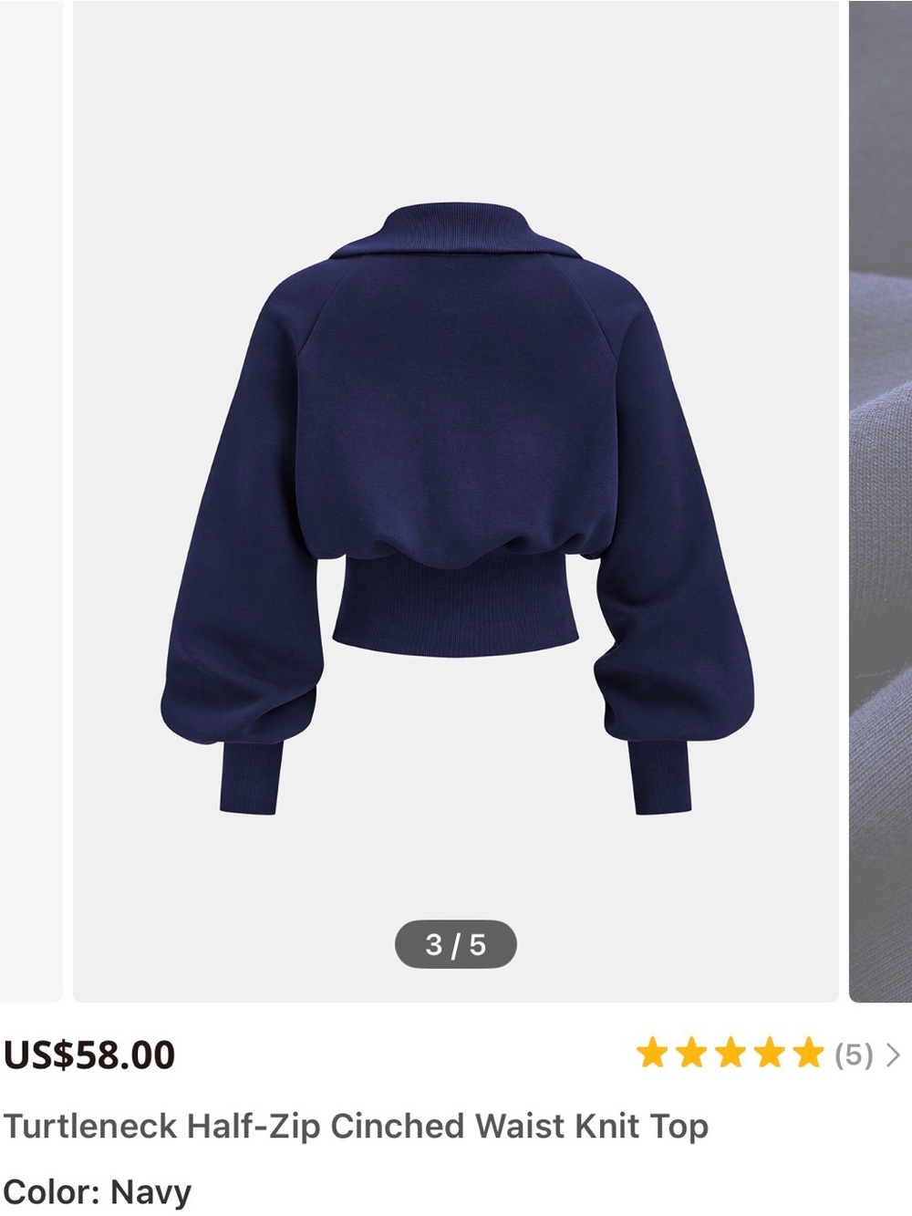Commense Navy Turtleneck Half-Zip Cinched Waist Knit Bomber Jacket, S, NWT